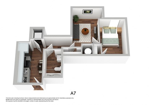 Floor plan for 1 bed, 1 bath, 482 sqft